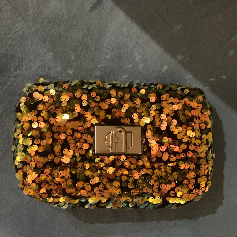 Furla 1927 Mini Gold Sequin Clutch Brand New